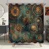 Steampunk Mandala Shower Curtain - Digital Art Design In Gold, Teal & Brown with Vintage Distressed Background, Polyester