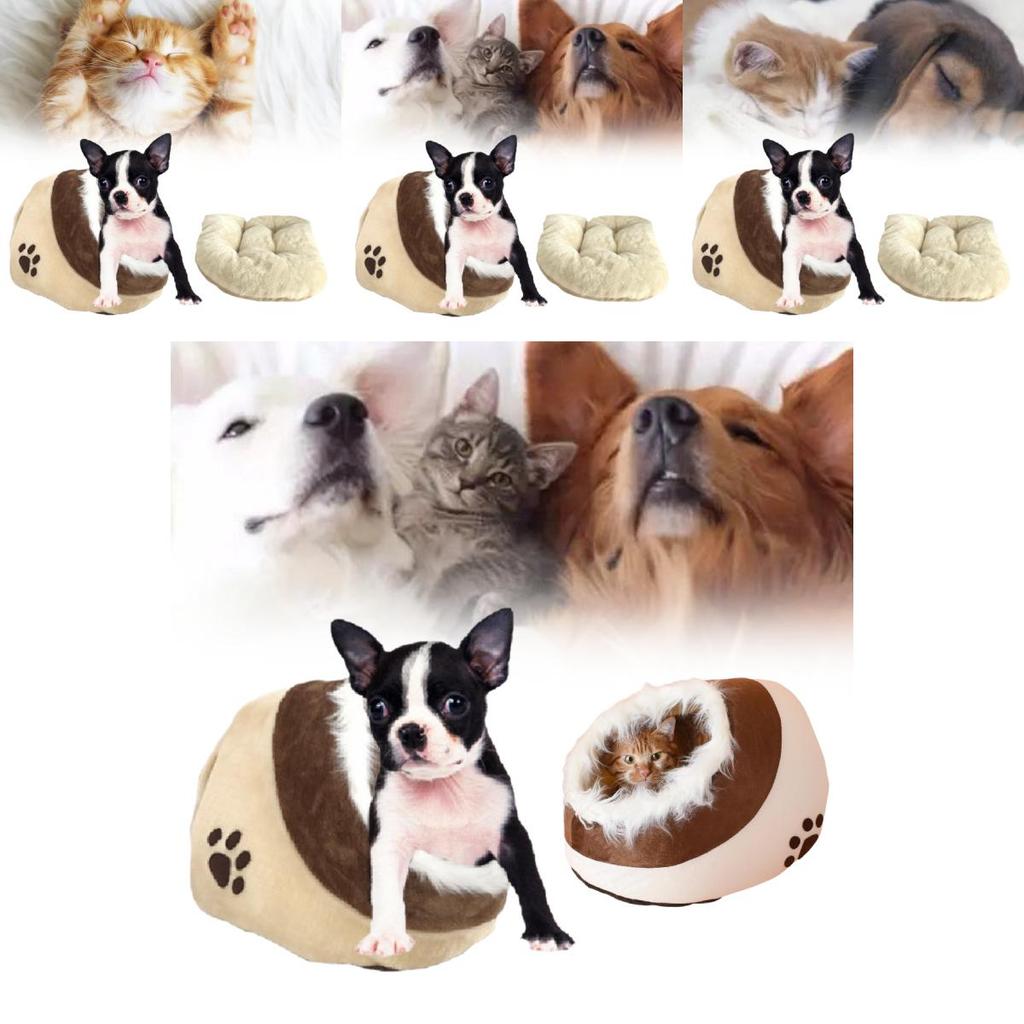 Cozy And Washable Cat Bed With Semi Enclosed Design For All Seasons In Brown And Gray