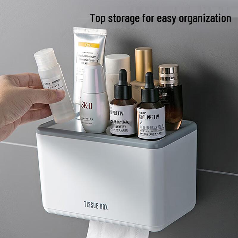 Wall-Mounted Bathroom Tissue Box with Storage Shelf