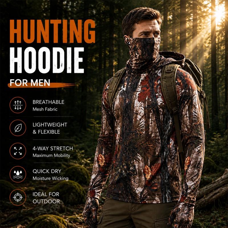 Mens UPF 50 Long Sleeve Sun Protection Fishing Shirt With Hood Face Cover Quick Dry Breathable Mesh Outdoor Performance