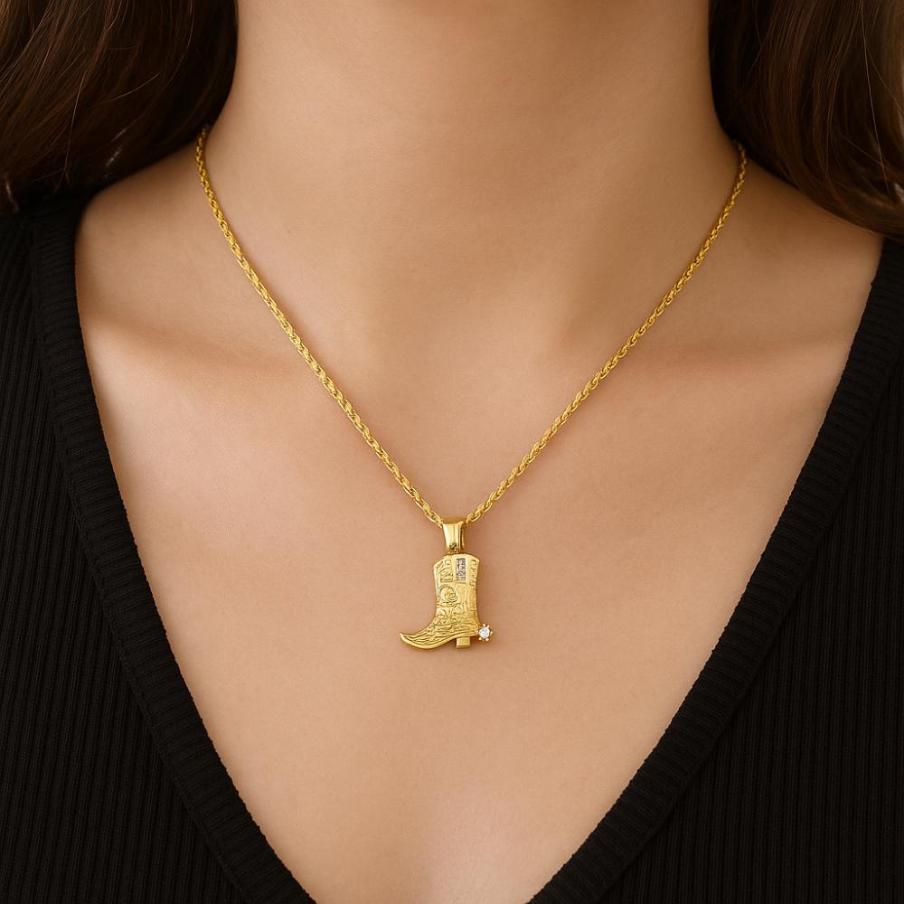 Neck Jewelry Collarbone Chain Western Style Vintage Golden Necklace Cowboy Boots Necklace  Gifts