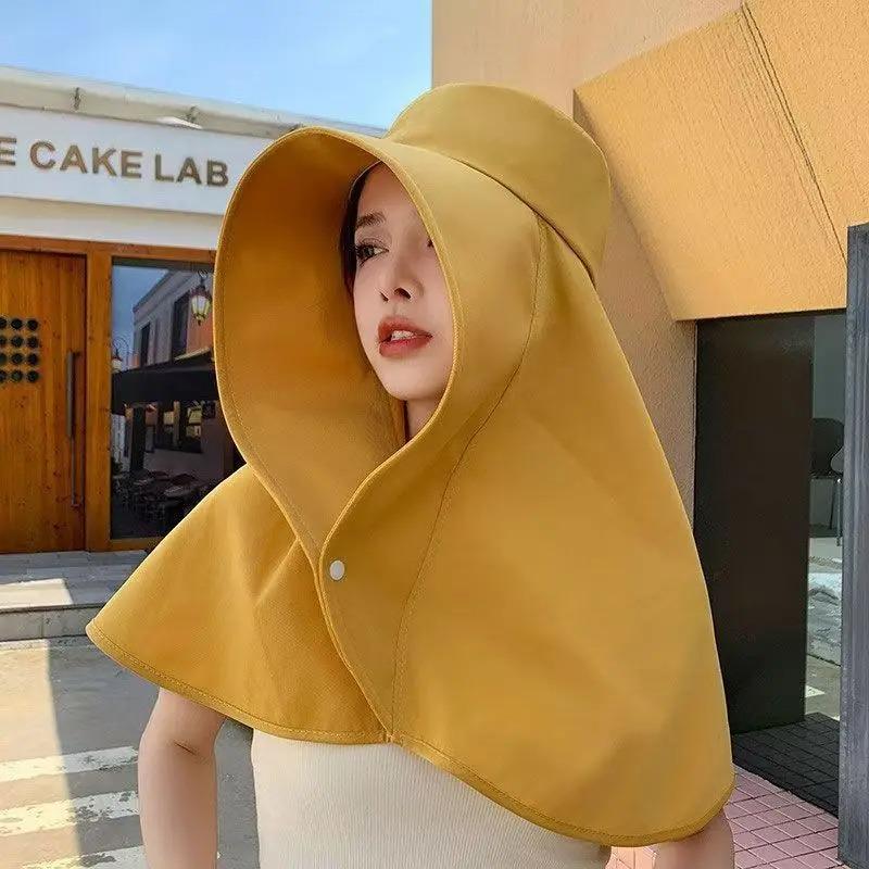 Women Summer Sun Hat With Wide Brim Uv Protection, Ponytail Design Neck Shawl For Outdoor Fishing Hiking