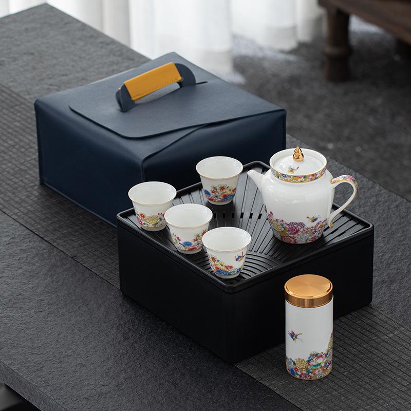 

Travel Tea Set New Butterfly Love Flower Quick Tea Cup Small Set Storage Box Portable Outdoor Tea Pot PrintLOGO