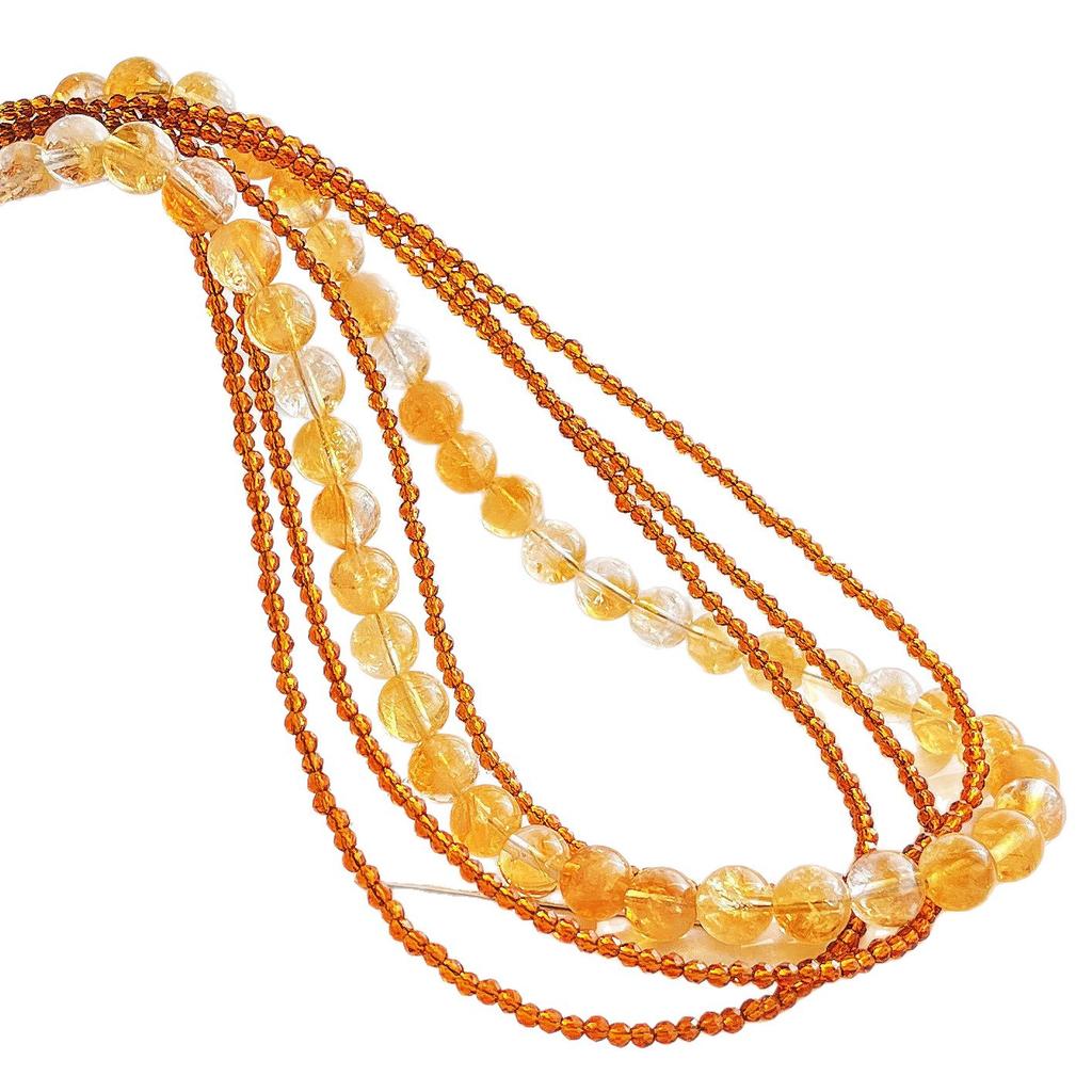 Vintage High Quality Natural Citrine Artificial Fanta Multi-Layer Design Sweater Chain Necklace Collarbone Chain Women