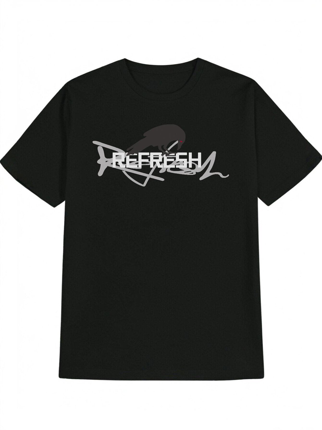 Casual Graphic T-shirt - Black with White Graffiti Print & Bird Silhouette Design S