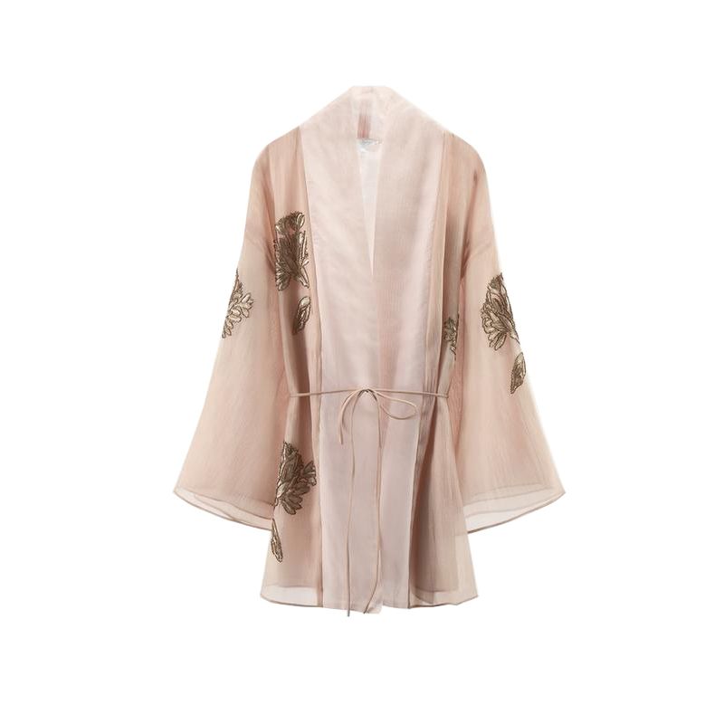 

Летняя Новая Женская одежда Длинный рукав Лацкан Расшитый бисером Смешанный шелк Короткое Кимоно Верхняя одежда 2855004 Rose Red M