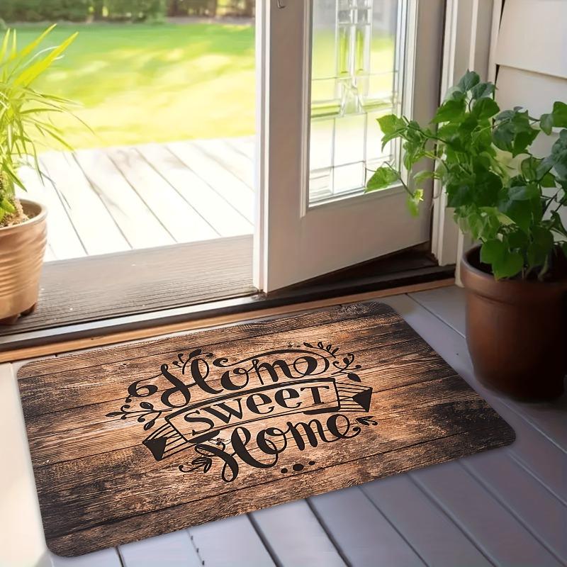 "Home Sweet Home" Rustic Wood Grain Welcome Mat - Non-Slip, Machine Washable Flannel Mat for Indoor/Outdoor Use Home Decor