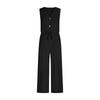 Women Button Down Sleeveless Rompers  Wide Legs Cotton Linen Rompers   With Pocket