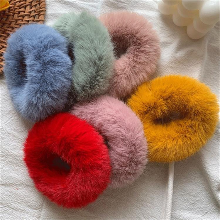 Women Hair Accessories Fluffy Scrunchie Elastic Ponytail Colorful Pom Pom Hair Ties Faux Fur Hair Scrunchies
