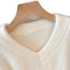 Women's Plus Size French V-Neck Mink Sweater - Autumn/Winter Loose, Soft, and Slimming Top