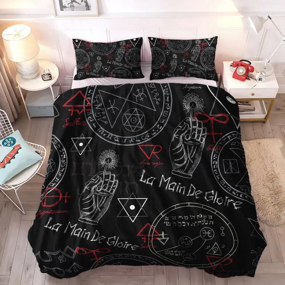 Geheimnisvolles Schwarze Katze Bettbezug-Set Gothic Schwarze Katze Bettwäsche-Set Doppelbett Dreiteiliges Set