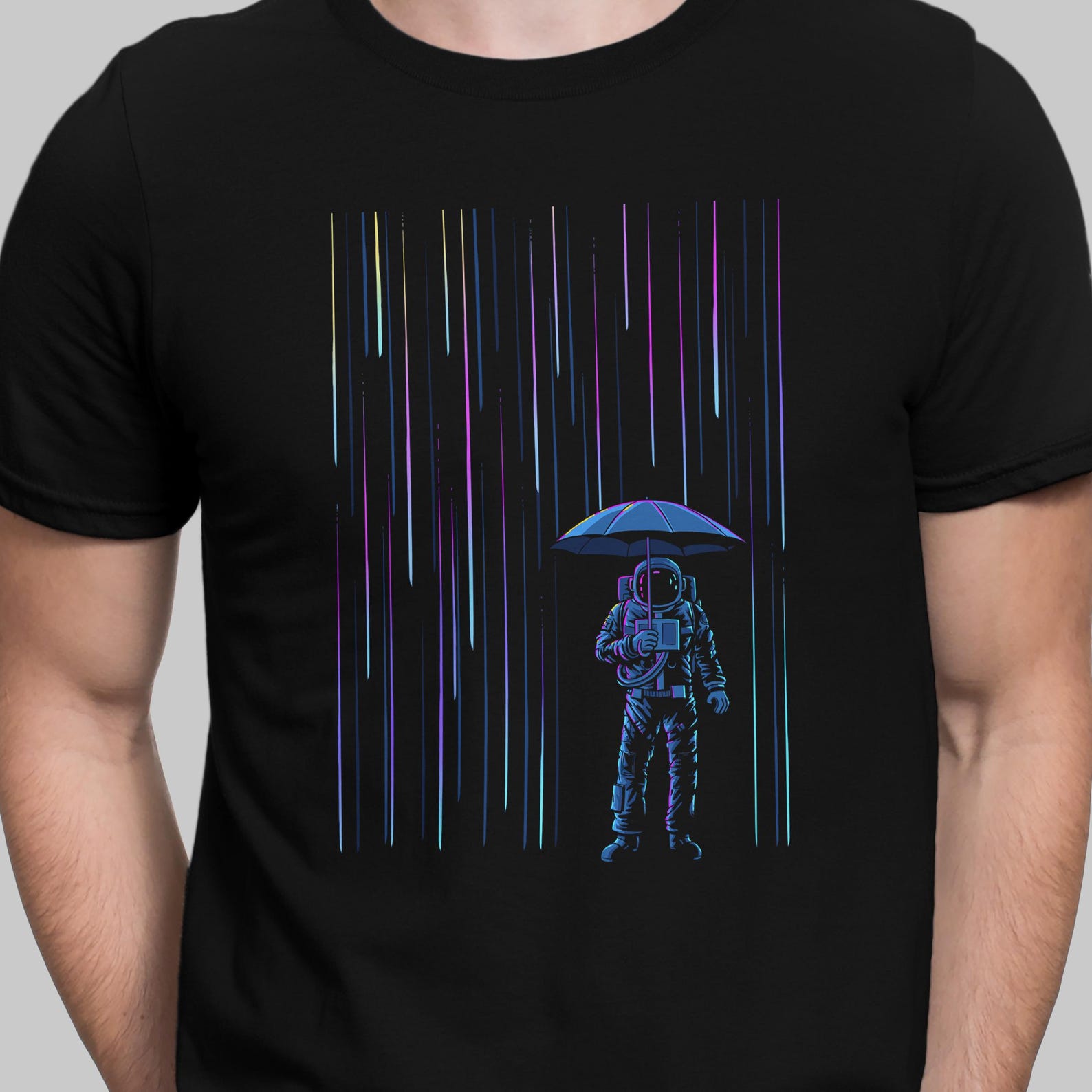 Meteor Shower Astronaut T Shirt Cosmic Surreal Space T-Shirt Falling Stars Shirt L