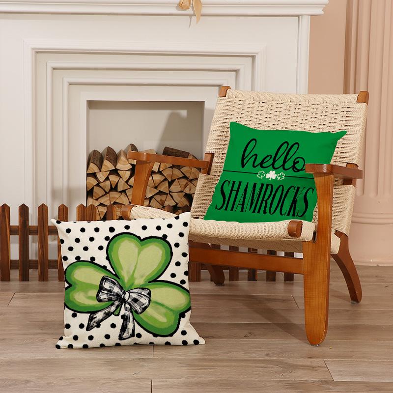 Clover Printed Throw Pillow Cover St. Patrick's Day Decorative Sofa Throw Pillow Cushion