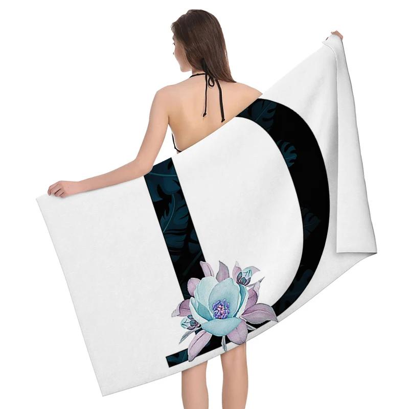 1pz Ghirlanda di fiori con motivo a lettere Telo da spiaggia, Coperta da spiaggia in microfibra ultra-fine, Asciugamano da bagno altamente assorbente, Adatto