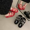 Thick-soled fashion outer wear belt buckle cool slippers women's shoes 2025 new summer outer wear red beach sandals