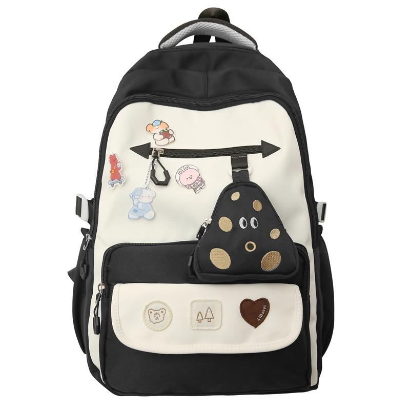 Schoolbag Women's Large Capacity Backpack Student Color Block Backpack with Coin Purse