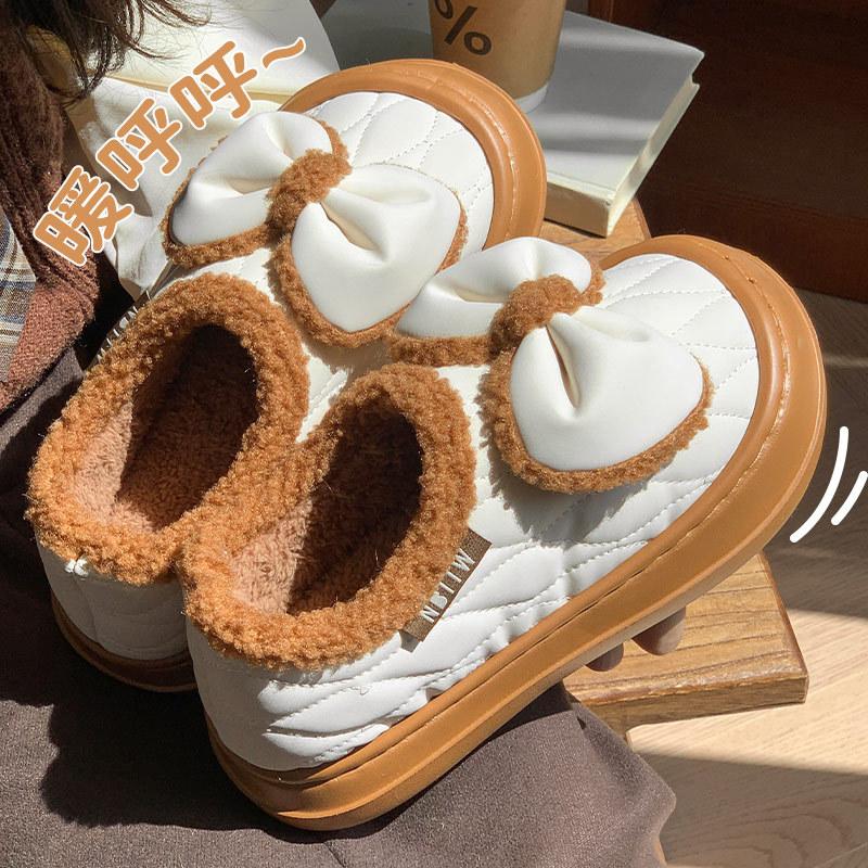 

Winter new cotton slippers girl s bow wear thick-soled small slippers with fleece to keep warm 40-41 off білий колір