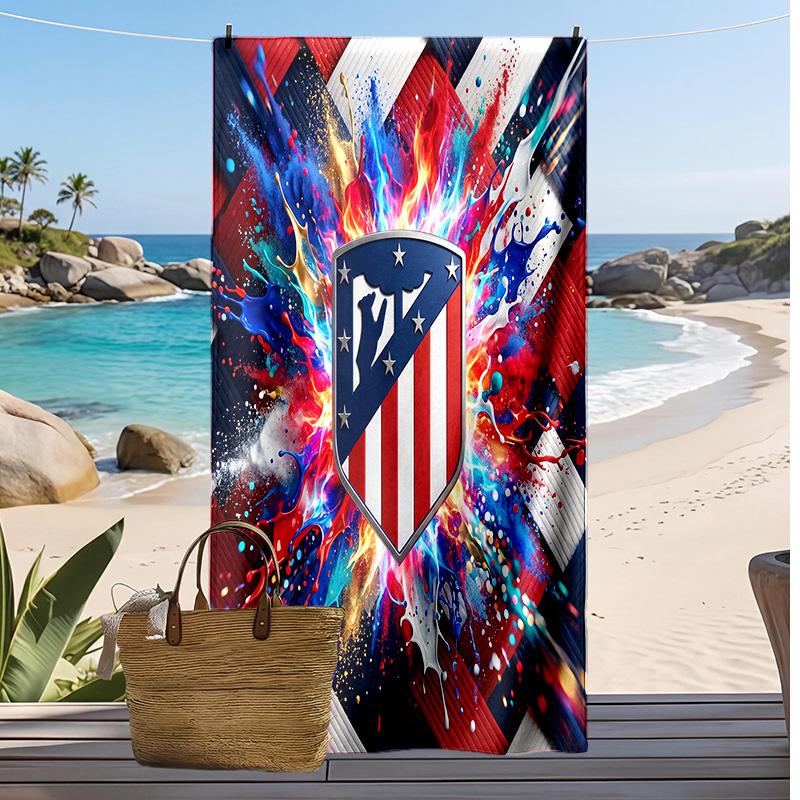 Toalla de Playa Estampada del Atlético de Madrid Secado Rápido Suave Portátil Grande Rectangular Manta de Playa para Viajes Piscina