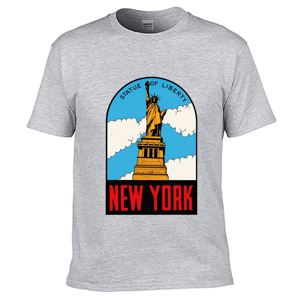 Statue Of Liberty New York Clouds Skyline Art Loose Vintage Distressed Washed Casual Tee