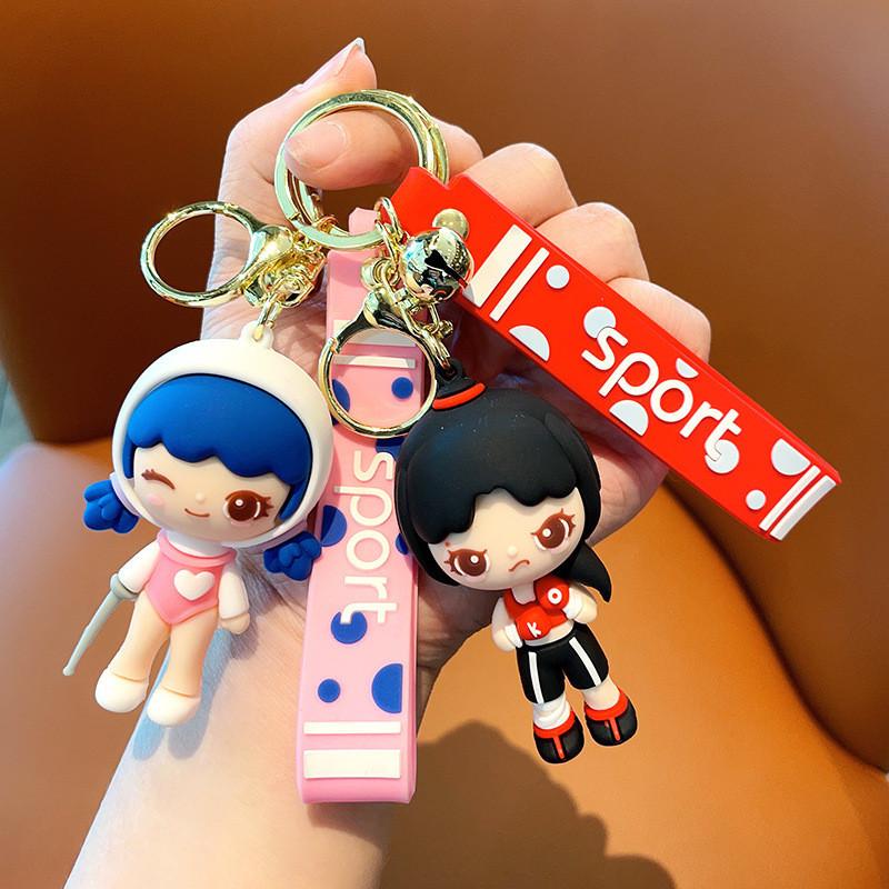 Sweet Sporty Girl Keychain Pvc Anime Figurine Stylish Bag Charm Car Key Ring For Parties And Gifts