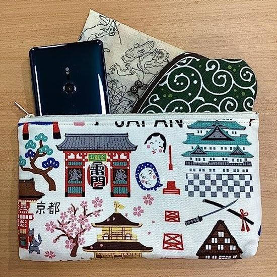 Kyosuke Japan-made Pouch Small Item Holder Slightly Larger Mount Fuji Asakusa Kyoto Cotton Overseas Souvenir Hello Nippon White