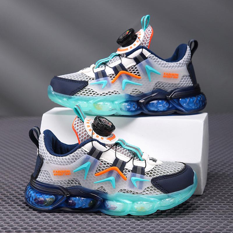 2025 spring and summer new boys' sports shoes single mesh breathable non-slip rotating buckle soft sole lightweight shoes tide