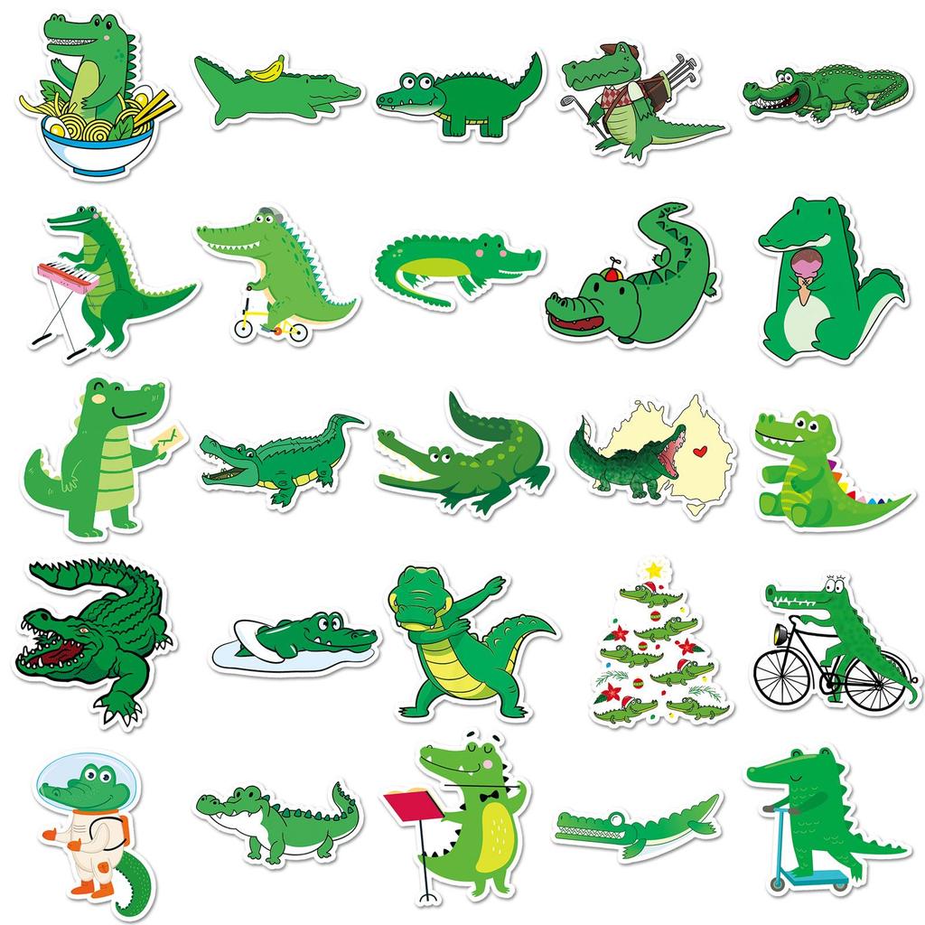 50 Crocodile Cartoon Stickers - Fierce Q Version Animal Decorations for Journals & Tablets