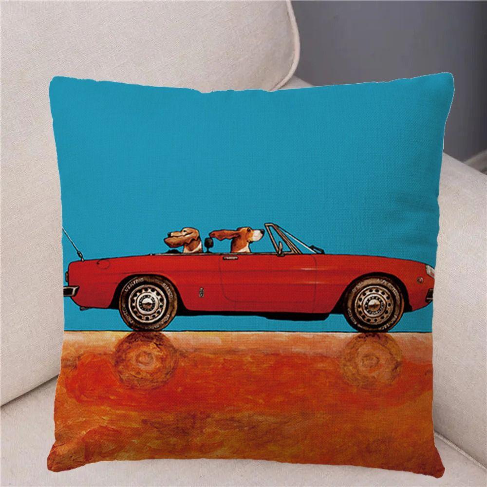 

2Pcs 45x45cm Driving Bus Dog Pillow Cover Luxury Soft Dog Car Cushion Cover Washed Material Rectangular Throw Pillow Case Bed