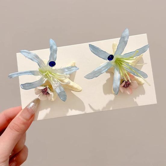 Hair Clip Blue Flowers Starfish Decoration Hair Pin Beach-themed Hair Barrette Tropical Hair Accessory Daily Wear