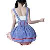 Seductive Blue Plaid Lace Maid Suspender Costume
