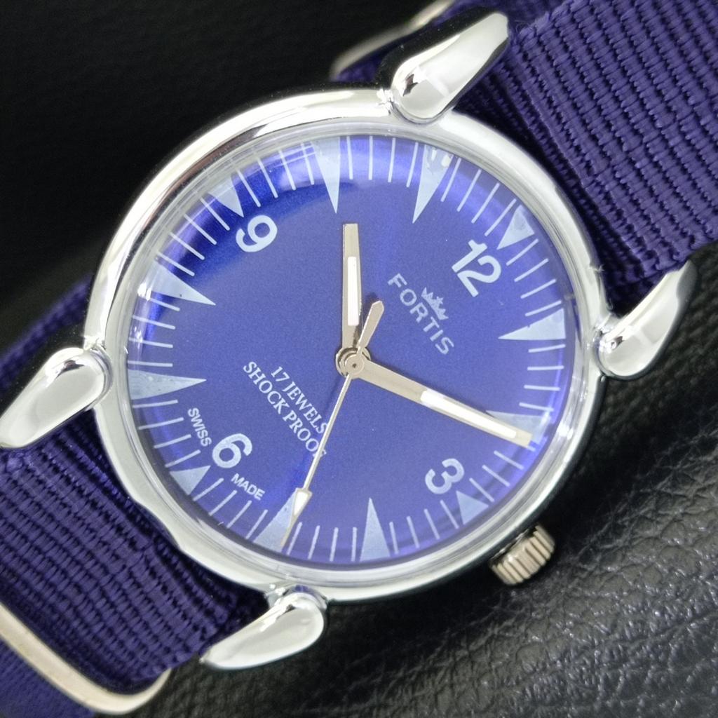 

HAND-WINDING SWISS MENS VINTAGE REFURBISHED BLUE COLOR DIAL WATCH a700823-5 R205a-a700823