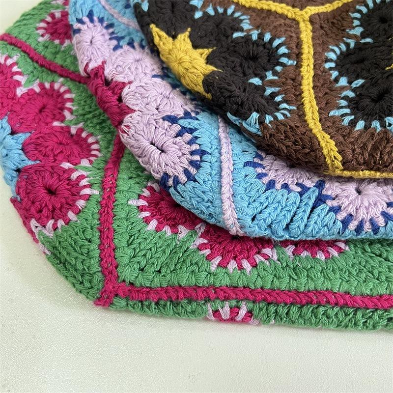 Retro color handmade knitted fisherman's hat children spring and autumn versatile atmosphere breathable washbasin hat