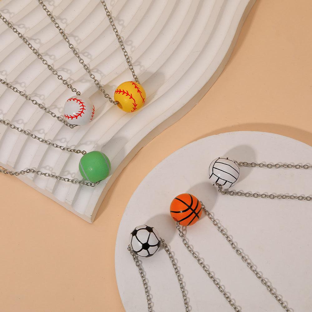 Unisex Sports Football And Basketball Pendant Alloy Necklace, Necklace Accessory