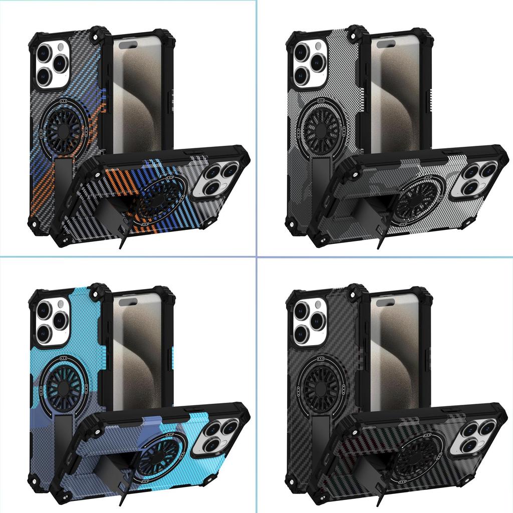 Painting Army Camouflage Carbon Fiber Magnetic Bumper Phone Case With Kickstand For iPhone 17 16 15 Pro Max Samsung S25 S24 A56 Hard Protective Cover
