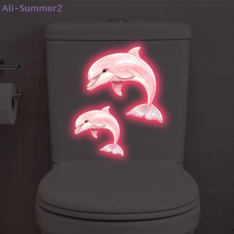 {Summer2} 1/2 Sheets Luminous Dolphin Toilet Sticker Self-adhesive PVC Bathroom Decoration Wall Decal Home Decor Sticker