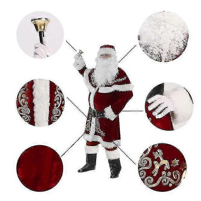 8 Pcs Mens Santa Costume Set Christmas Deluxe Velvet