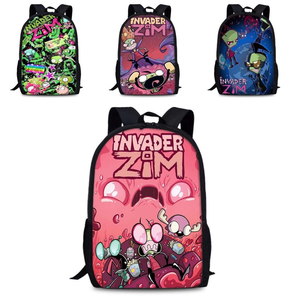 Invader Zim Dib Gaz Cartoon Animated Character Printed Childrens Backpack For School Use