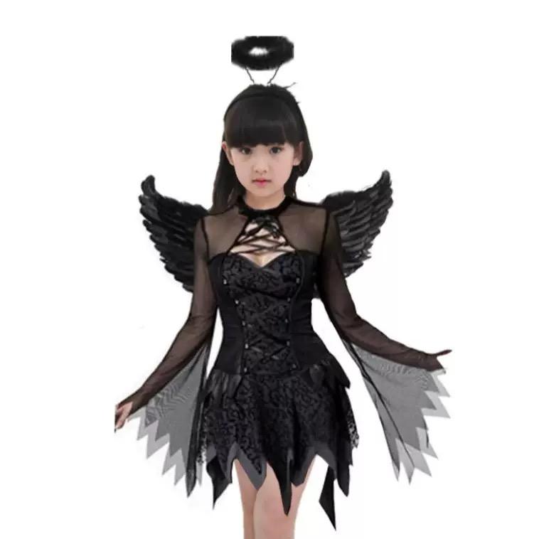 Halloween cosplay costume, demon role-playing, witch, black angel, winged goddess dress, female black dress