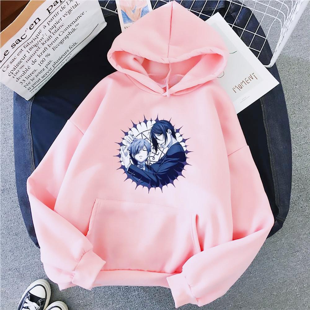 Hot Anime Black Butler Michaelis Sebastian and Phantomhive Ciel Print Hooded Men Women Manga Hoodies Harajuku Loose Sweatshirt