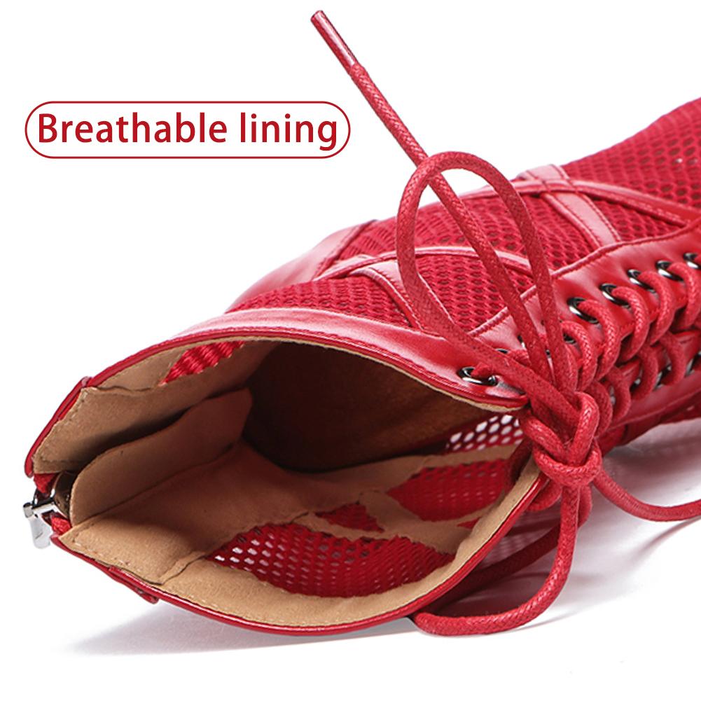 Buty do tańca czerwone damskie wysokie buty do tańca towarzyskiego buty do salsy i tanga dziewczęce modne na imprezę siateczkowe Cuto