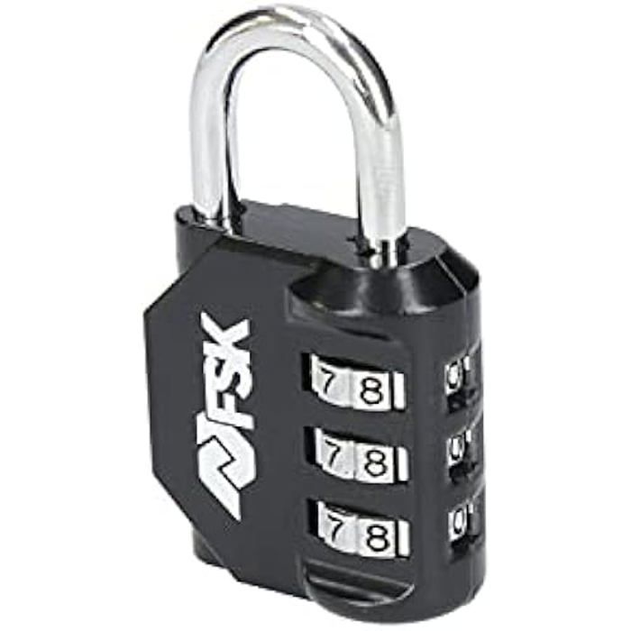 Ferrestock FSKCAN327BK 3místný digitální kombinační zámek na zavazadla, skříňky v tělocvičně, třmen 23 mm, vyrobený ze zinku a