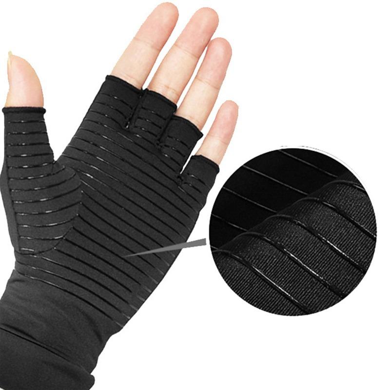 1Pair Copper Fiber Compression Gloves – Anti-Slip Half-Finger Gloves For Arthritis Pain Relief & Hand Rehabilitation