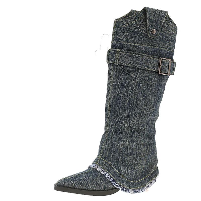 High Heels Women Cowboy Boots Pointed Toe Designer Shoes Luxury High Boots 2025 Winter Goth Pumps Chelsea Botas Mujer