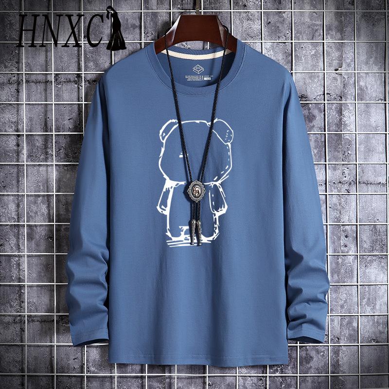 

Хлопковая футболка с длинным рукавом HNXC Мужская модная свободная сочувственная футболка L синий