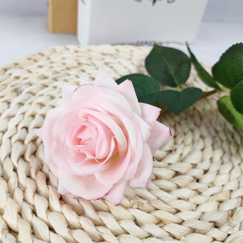 Single Branch Simulated Rose, Glued Moisturizing Rose Curled Edge Rose Simulated Bouquet Home Decoration