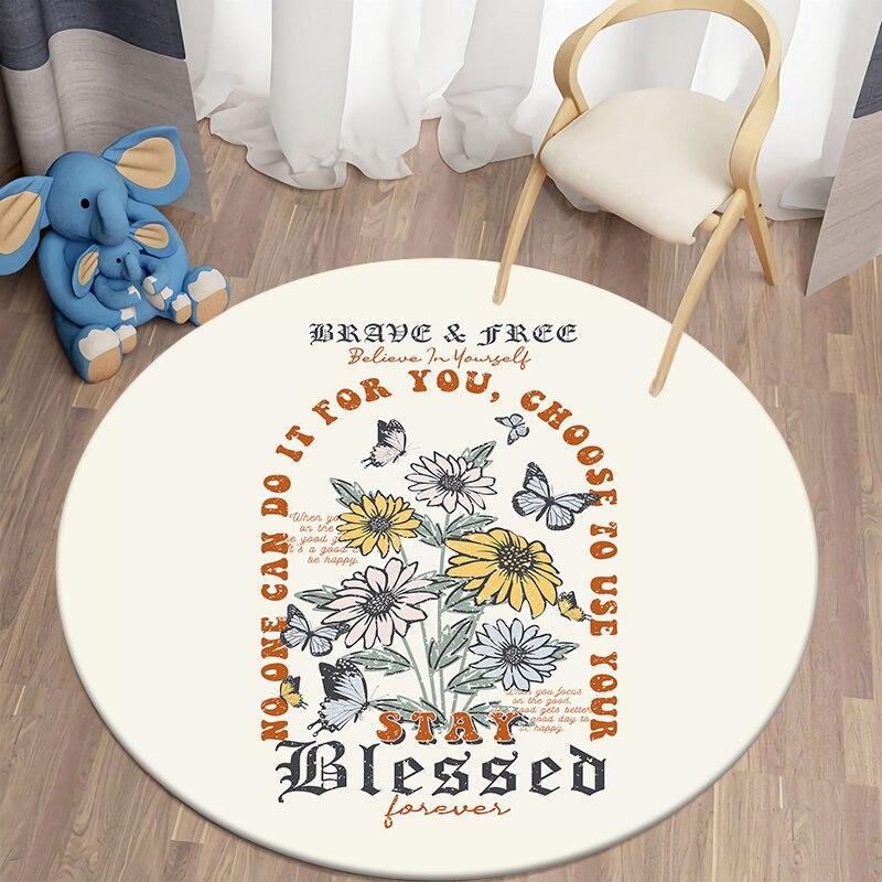 Black Cat Kawaii HD Printed Round Carpet for Living Room Rugs Camping Picnic Mats Flannel Anti-Slip Rug Yoga Mat Stranger Things