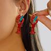Boucles d'oreilles pendantes Bohèmes Rouges Strass Langouste Pour Femmes Style Océan Zirconium Cristal Animal Pendantes Boucles d'oreilles Été Plage Fête Bijoux