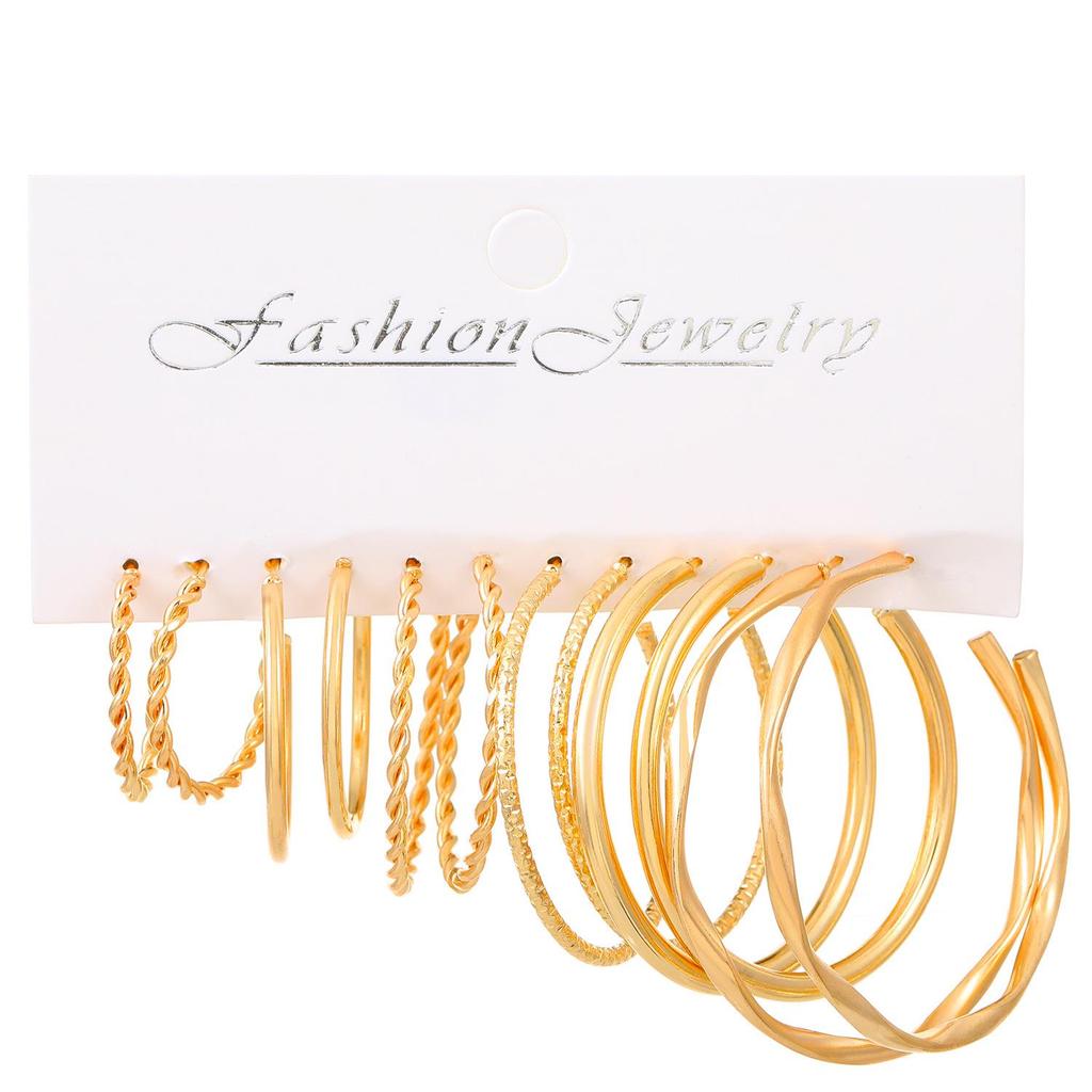 XP17 Women's Retro Geometric Butterfly Pearl Hoop Earrings Set
