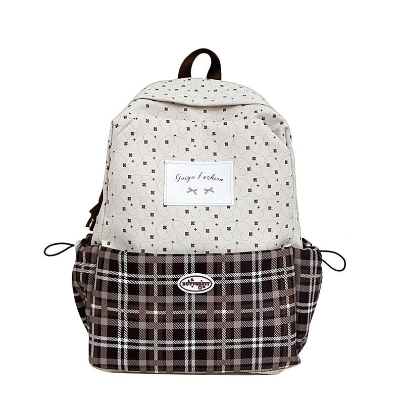 Plaid Backpack Junior High School Student Schoolbag Plaid Large Capacity Backpack