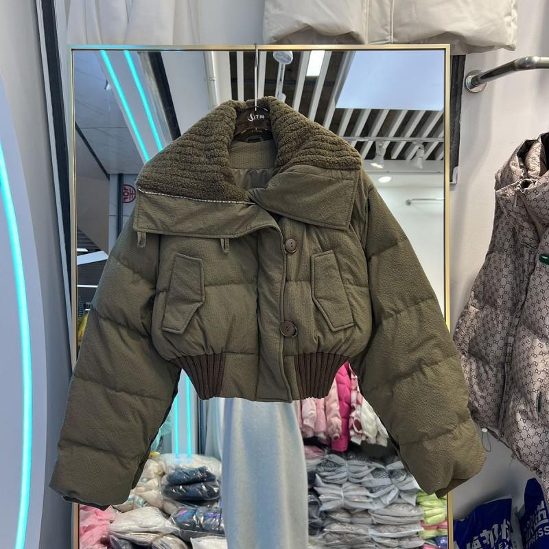 Womens Short Puffer Jacket Winter Warm Thick Loose Cotton-Padded Coat With Stand Collar Zip Front Pocket Design